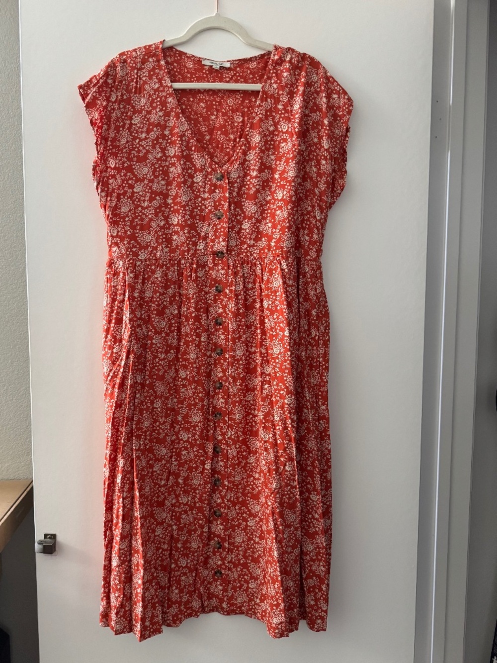 Madewell Button-Front Midi Dress Fresh Chili Floral Size L